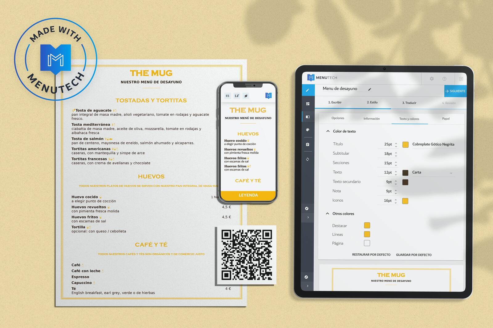 Breakfast menu made on Menutech