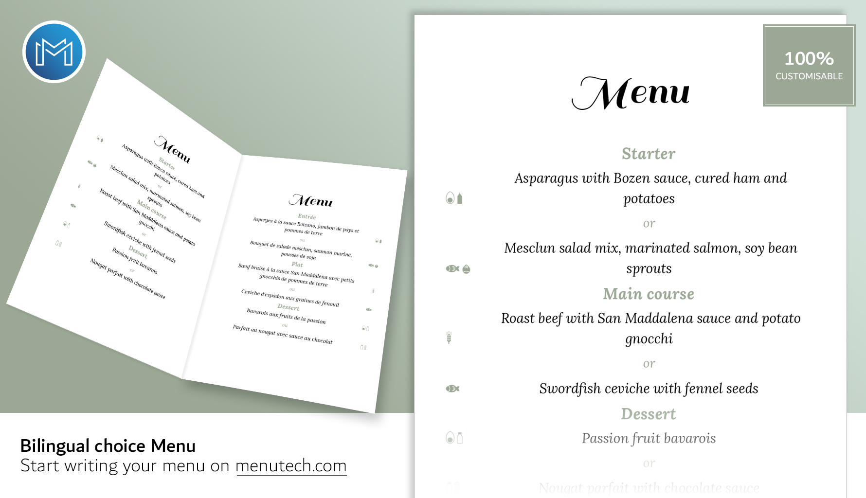 Bilingual menu on Menutech