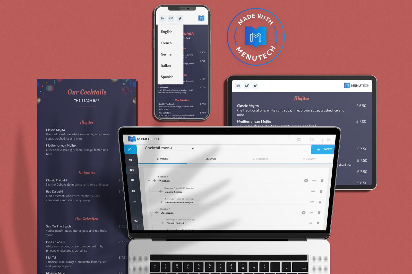 Cocktail menu made on Menutech