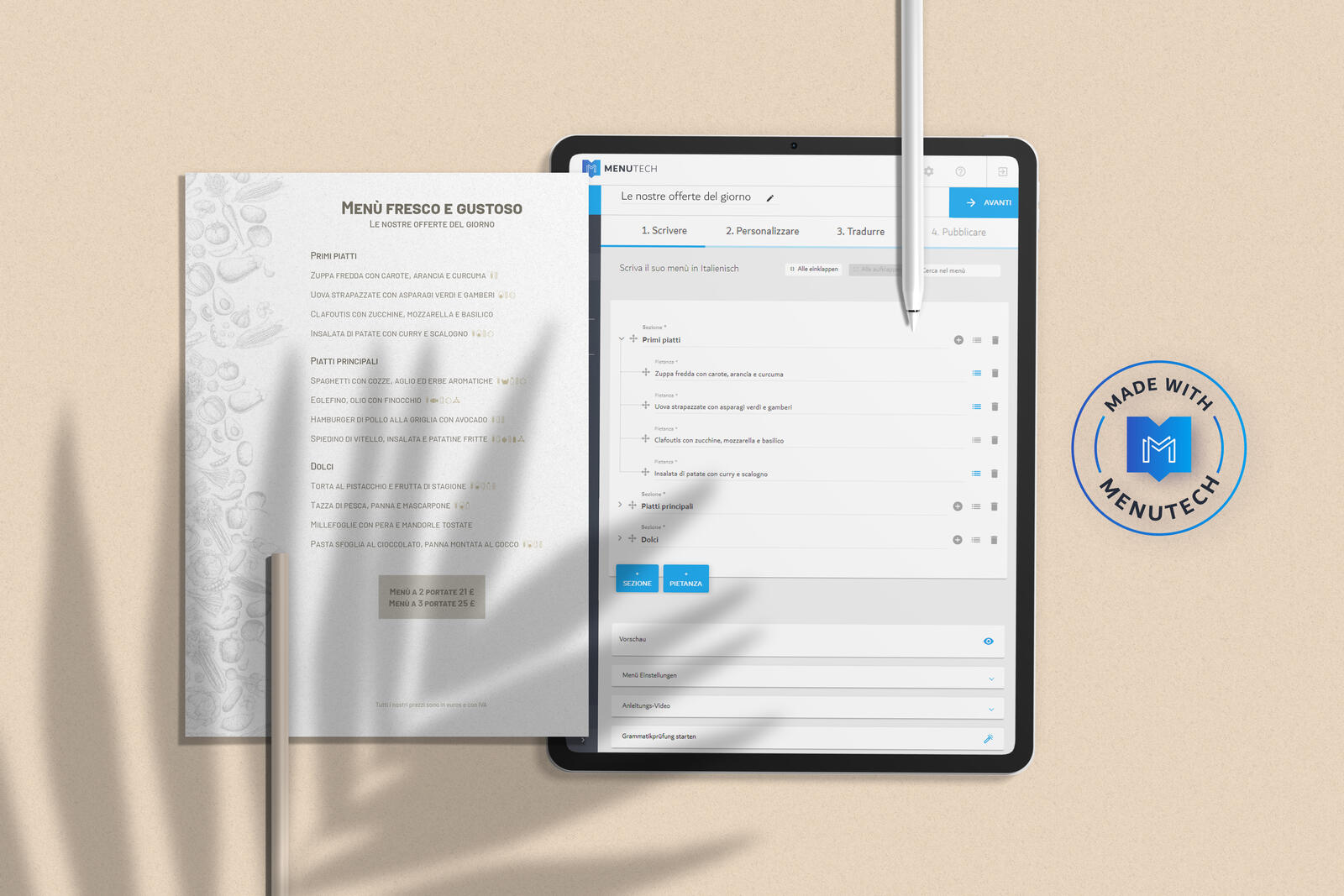 Daily Specials menu made on Menutech