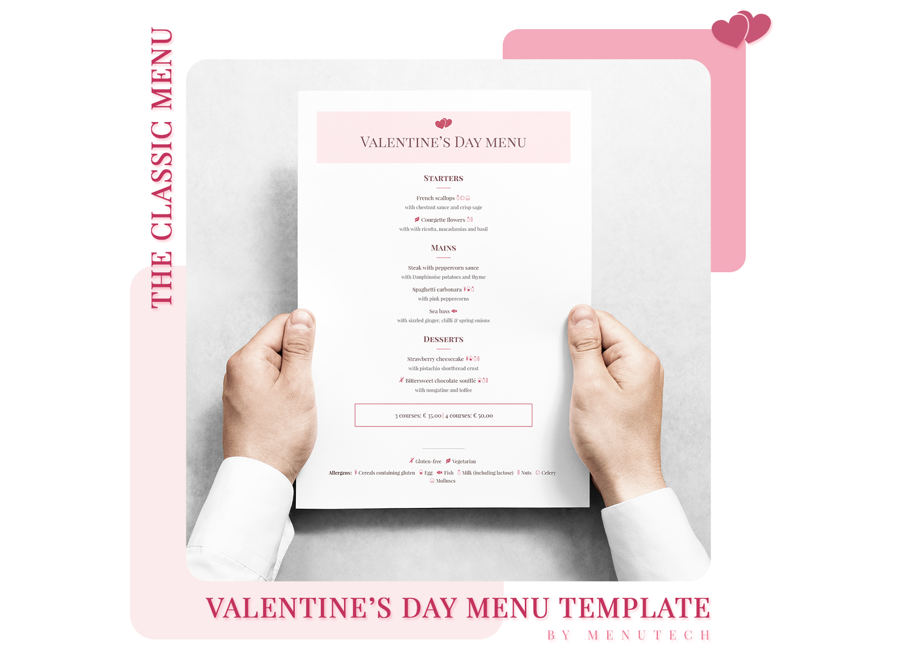 20 examples of menus with allergens for Valentine