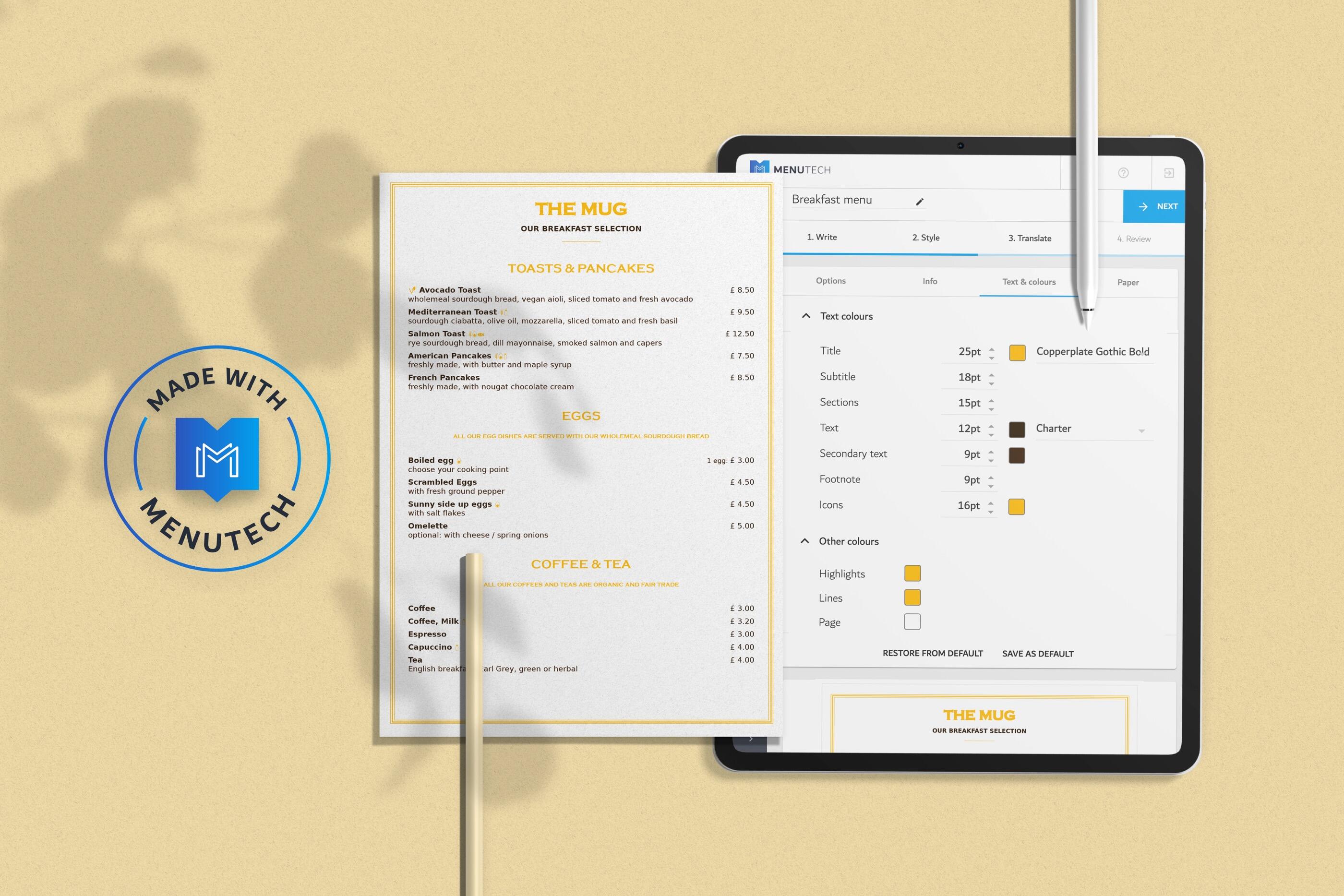 Breakfast menu with themed allergen icons