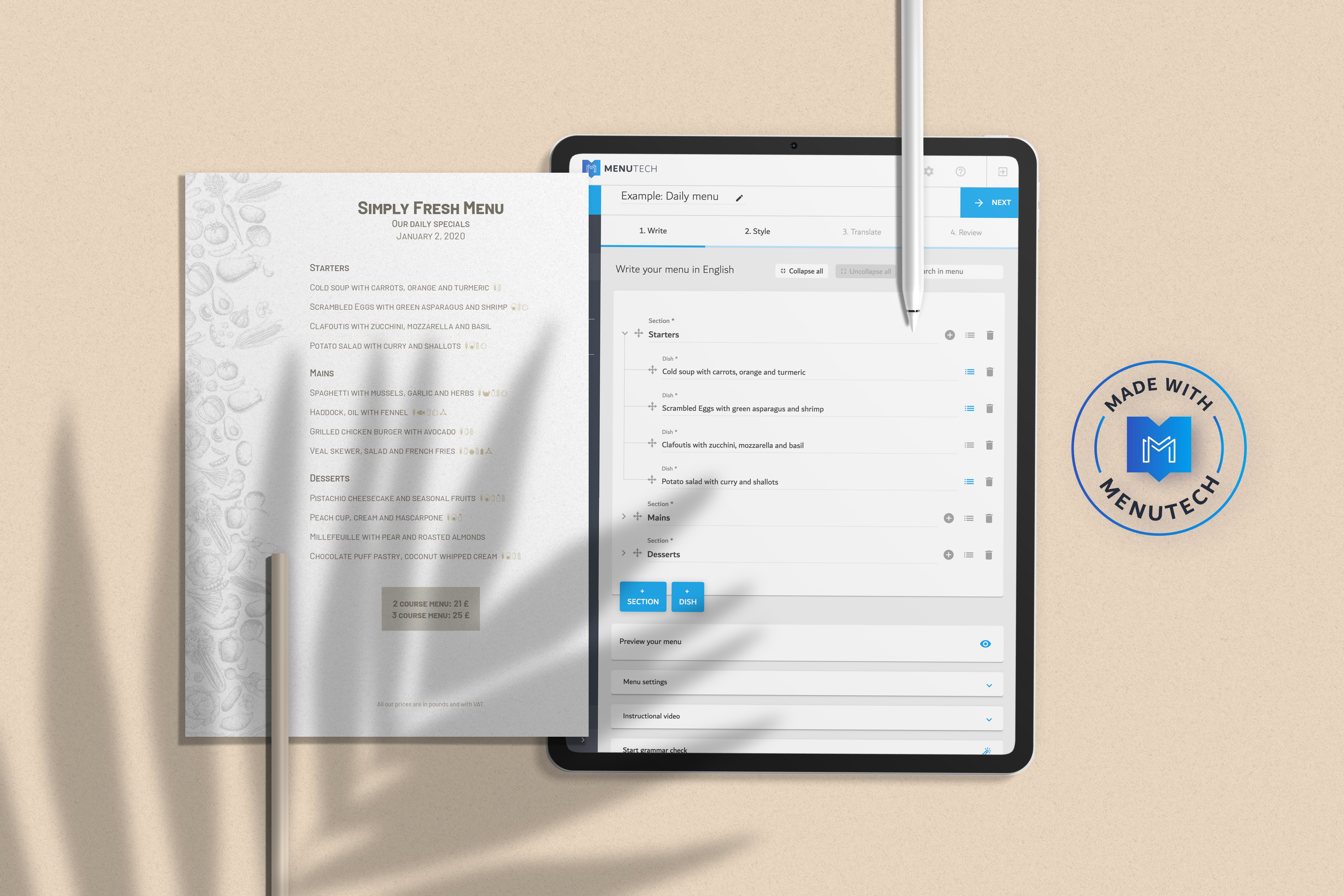 Daily menu with clear allergen visual codes