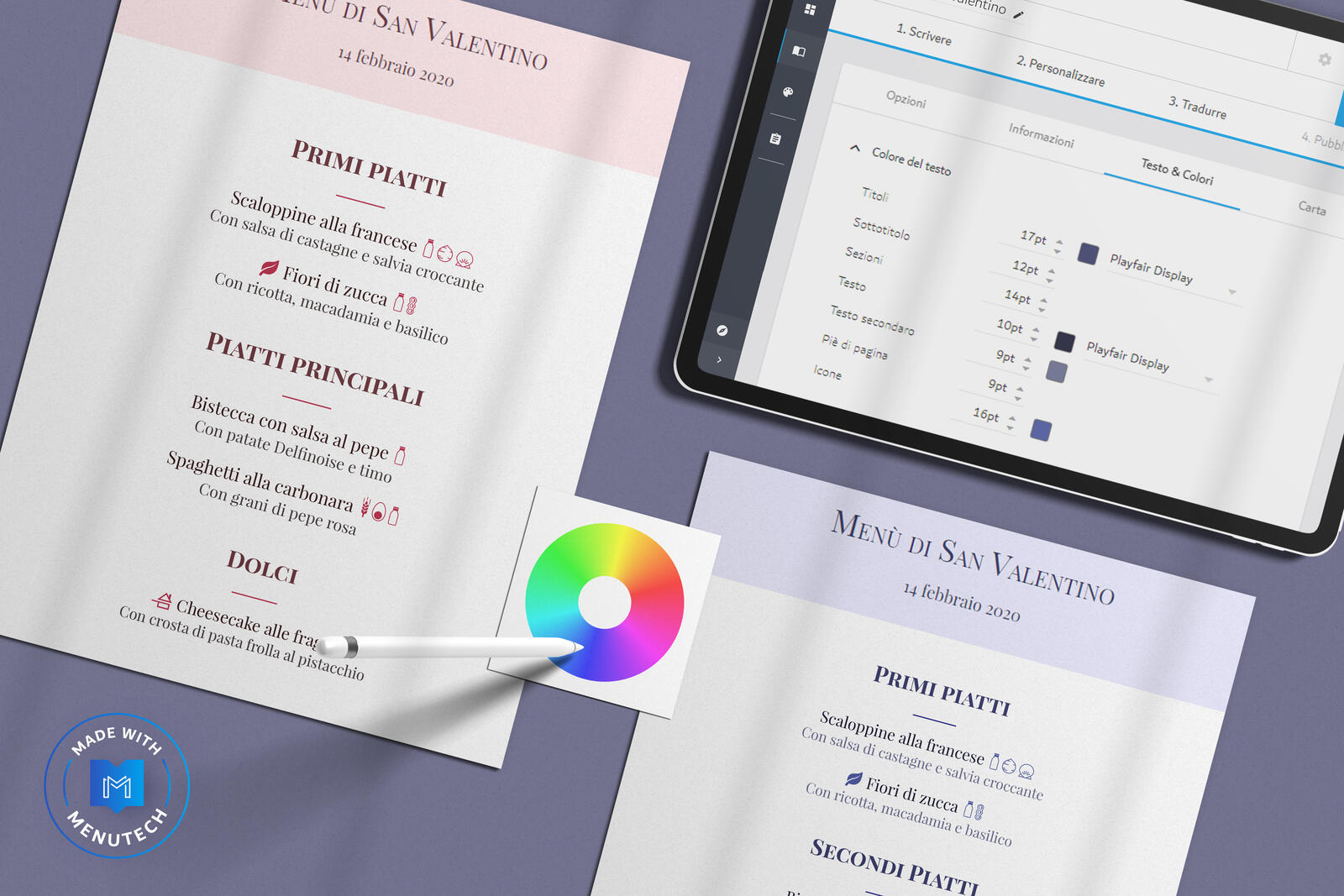Valentine menu made on Menutech