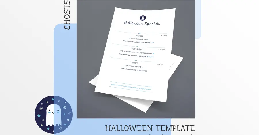 Ghost Halloween Menu example Menutech