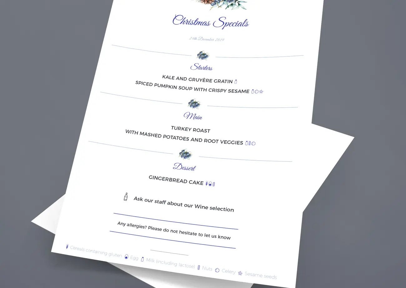 Menutech Christmas pine cone menu template