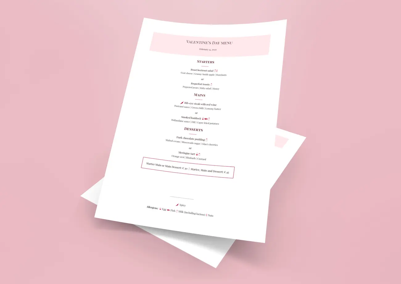 Write your Valentine's menu online