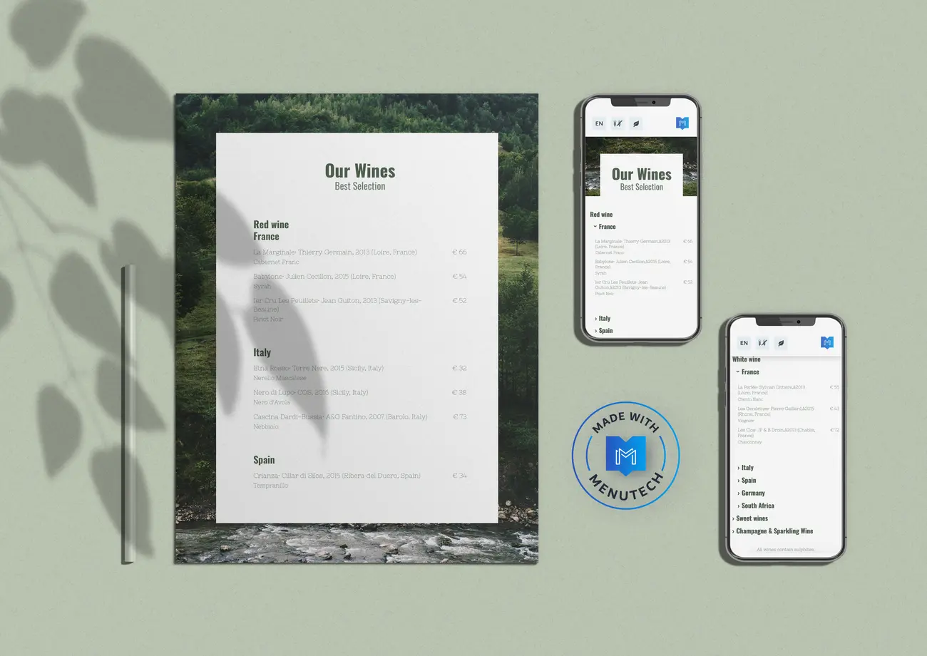 Online wine list Menutech