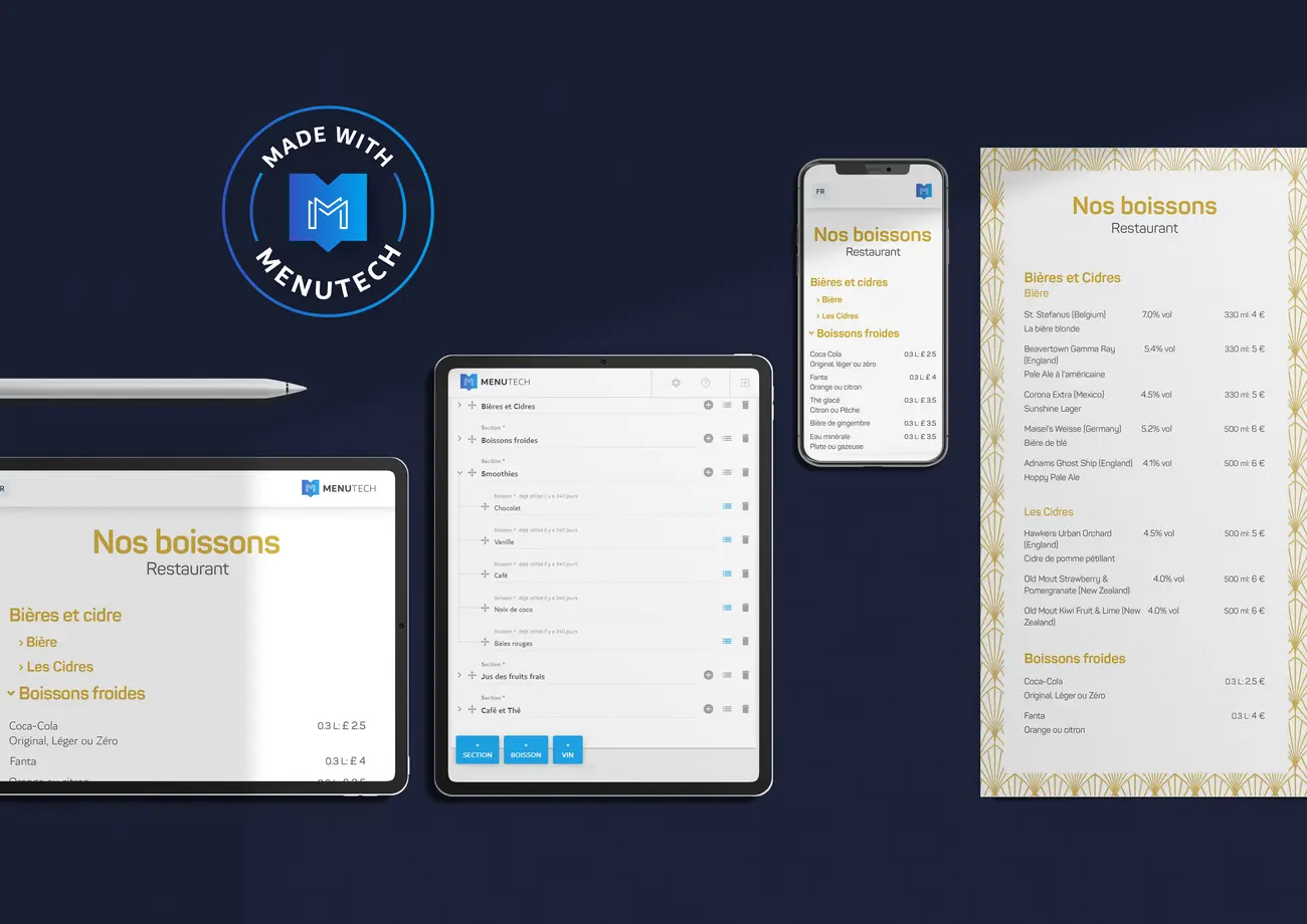 Cartes des boissons Menutech