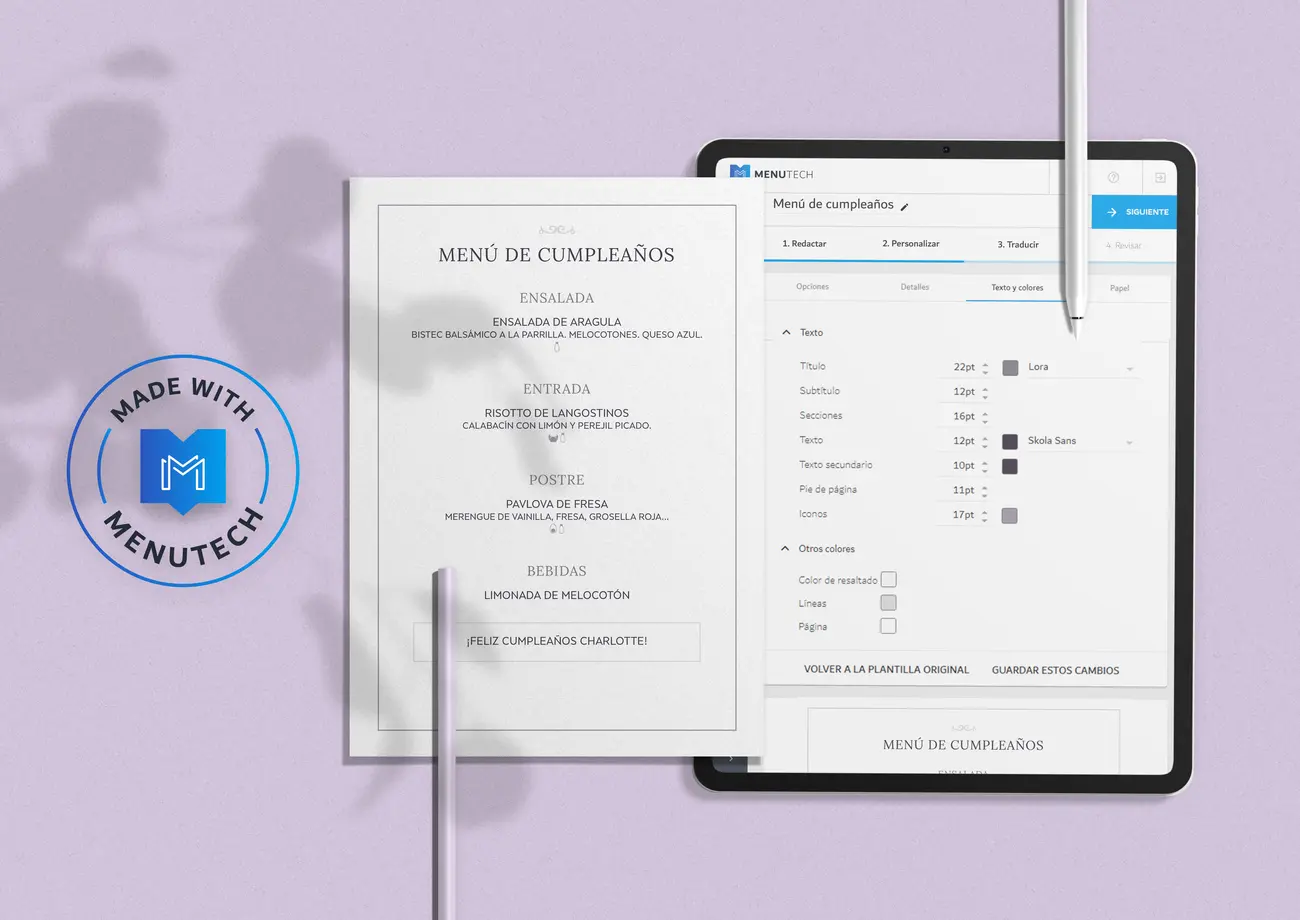 Redacte menús para las temporadas festivas en Menutech