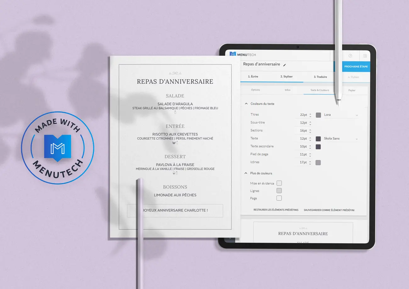 Menus de fête Menutech