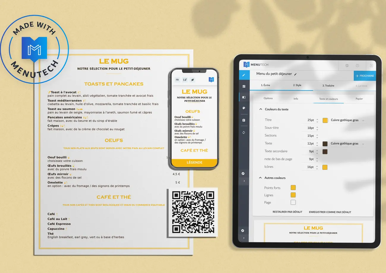 Menus à la carte Menutech