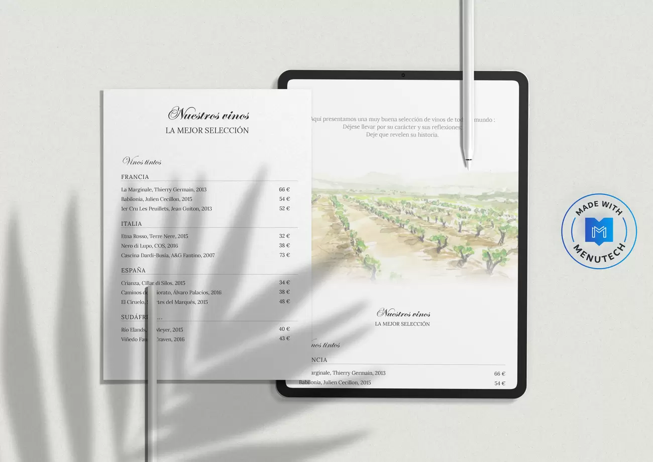 Carta de vinos Menutech