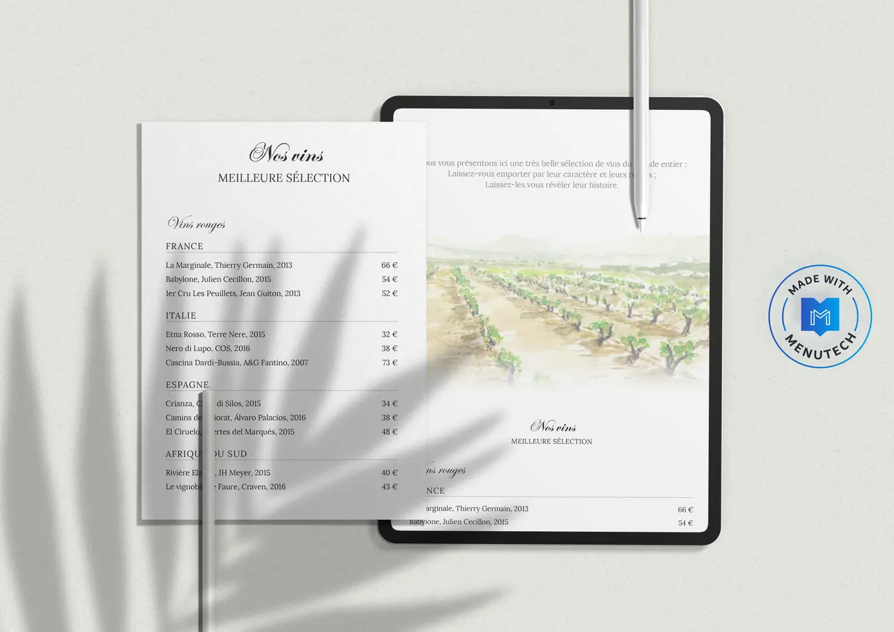 Carte des vins Menutech