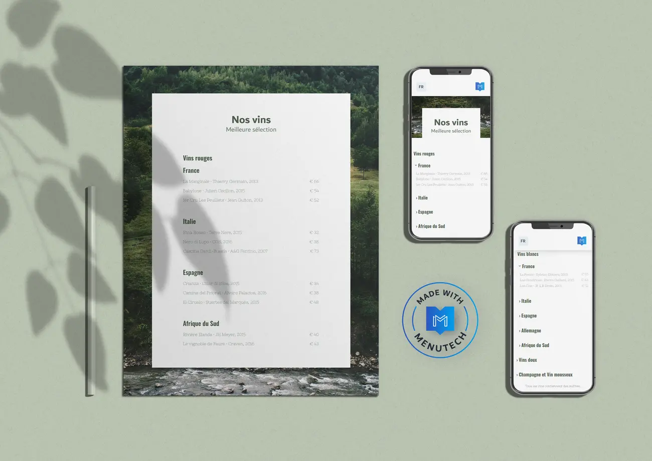 Carte des vins Menutech