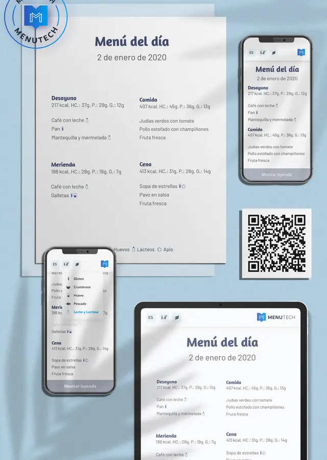 Un menú impreso y varios menús compartidos con código QR