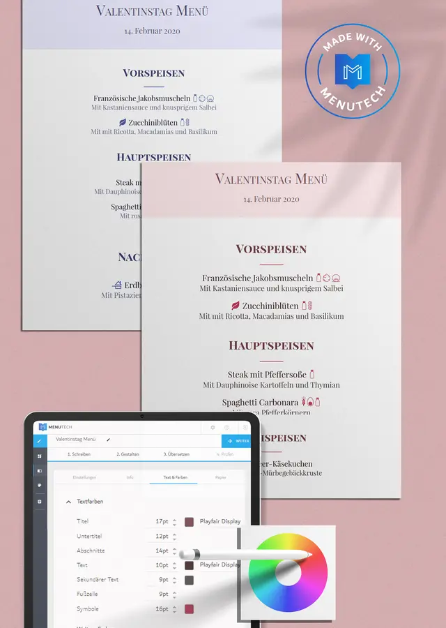 Menü Valentinstag Menutech