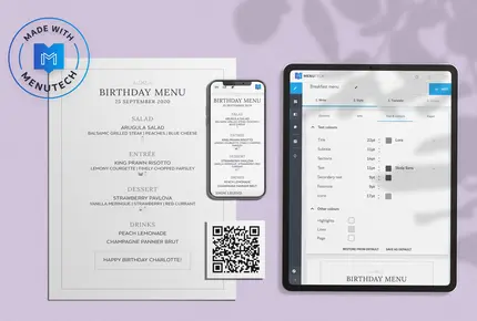 Birthday menu on Menutech